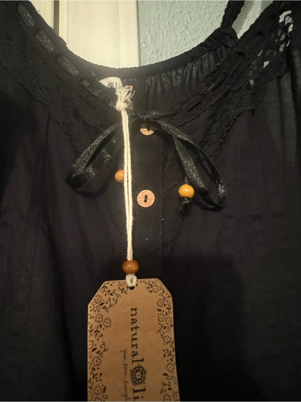 NATURAL LIFE Black Maxi Dress with Lace Yoke - Picture 2 of 4